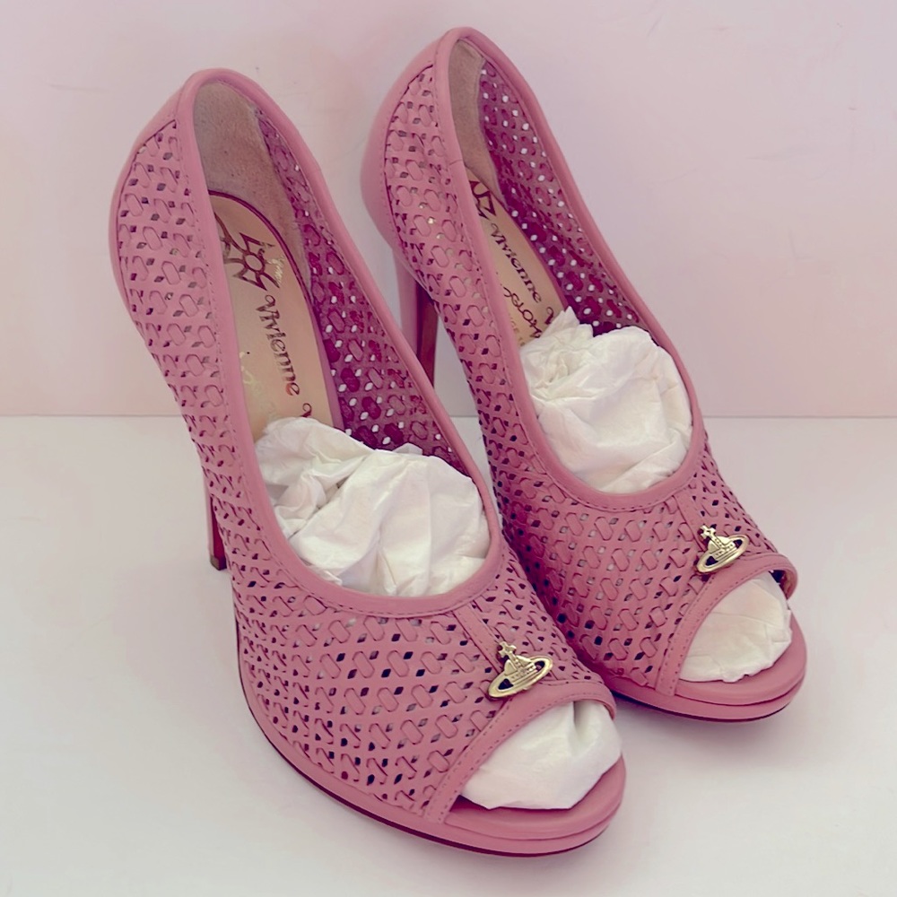 Vivienne Westwood pink hells in stretchy perfored leather size IT  36